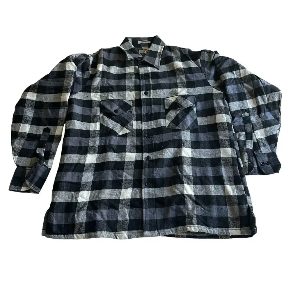 Vintage Coat Mens Size Large Plaid Grey White Outdoor Wear Hiking Pockets